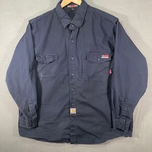 BOCOMAL FR Flame Resistant Work Shirt Navy Blue Long Sleeve Button Up Size 2XL
